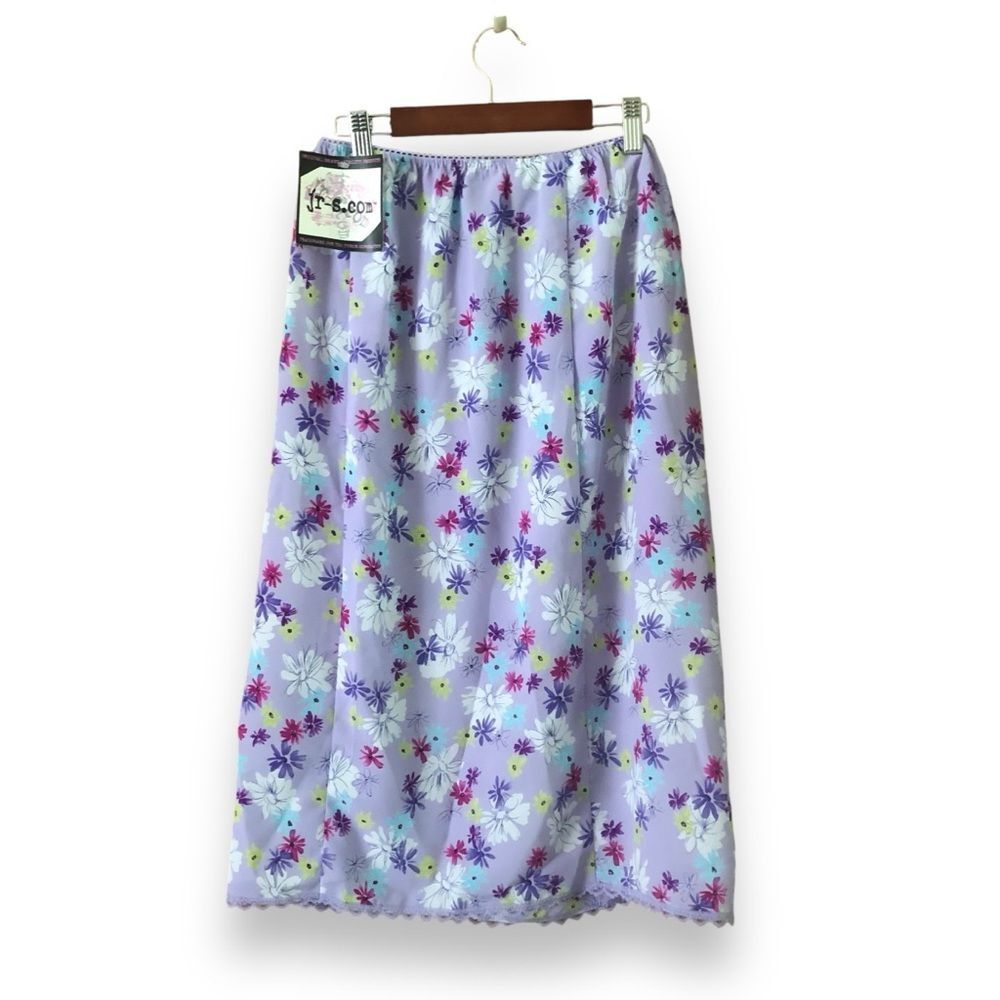 Vintage 90s Y2K jrs.com Purple Floral Slip Skirt NWT Size Juniors 11/12